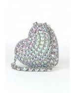 Bolso de hombro con forma de corazón y diamantes de imitación en color plateado