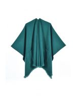 Poncho con dobladillo con flecos y bolsillos suaves Whisper en color verde