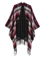 Poncho clásico con dobladillo con flecos de tartán en rojo