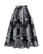 Atractiva falda midi plisada de organza con estampado floral en jacquard en color plateado