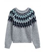 Suéter de punto acanalado Fair Isle de Winter Whimsy en gris