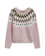 Suéter de punto acanalado Fair Isle de Winter Whimsy en rosa