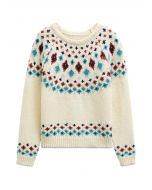 Suéter de punto Fair Isle de Snowflake Wonderland en color crema