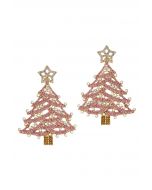 Pendientes de árbol de Navidad con estrella en la parte superior en color rosa