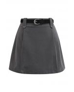 Time-Traveled Faux Suede Belted Mini Skirt in Smoke