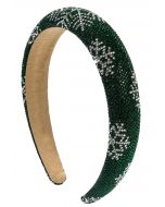 Diadema de esponja con diamantes de imitación y copos de nieve en color verde