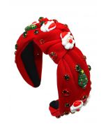 Santa Claus Crystal Decor Knotted Headband in Red