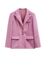 Abrigo tipo blazer de piel sintética con botones y solapas de pico en color rosa caramelo