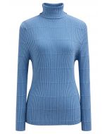 Top de punto con textura acanalada y cuello alto Softness en azul