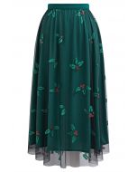 Falda midi de tul de malla Joyful Holly en verde oscuro