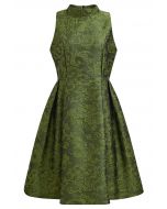 Magnífico vestido sin mangas de jacquard floral en color verde