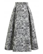 Falda midi elegante de corte A con estampado floral en jacquard