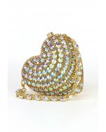 Bolso de hombro con forma de corazón y diamantes de imitación en dorado