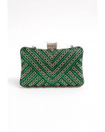 Cartera de mano con superposición de diamantes de imitación en color verde