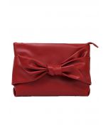 Precioso clutch de PU con lazo en color rojo