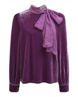 Blusa de organza con lazo y terciopelo en color violeta