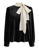 Blusa de organza con lazo y terciopelo en color negro