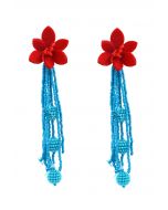 Pendientes de borlas con cuentas de flores rojas