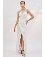 Vestido de sirena con múltiples tirantes fruncidos y aberturas en la solapa en blanco